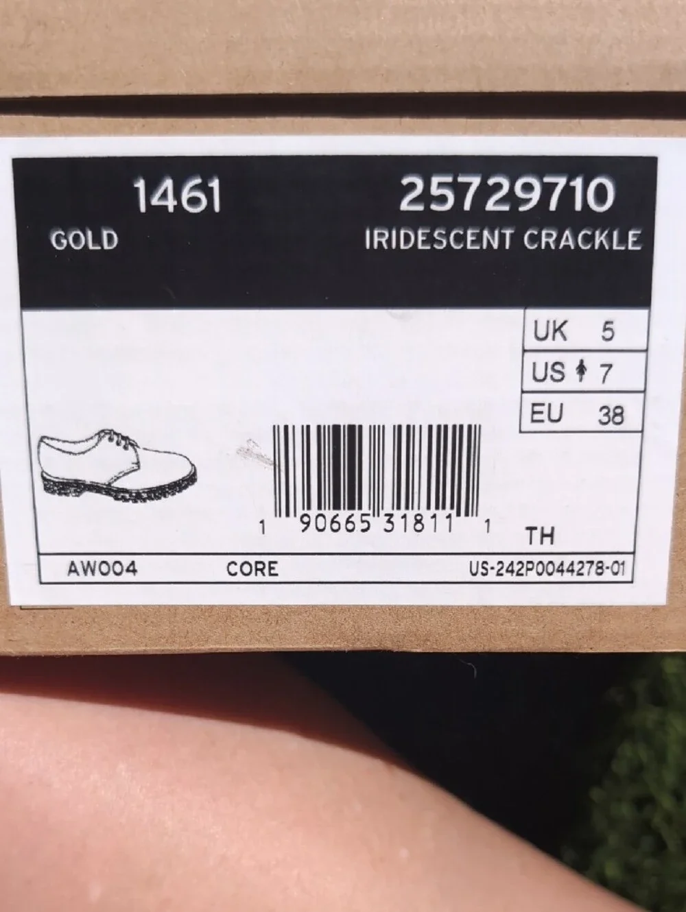 NEW Dr. Martens Gold Iridescent Holographic Lace-Up 1461 Oxford Rainbow Crackle